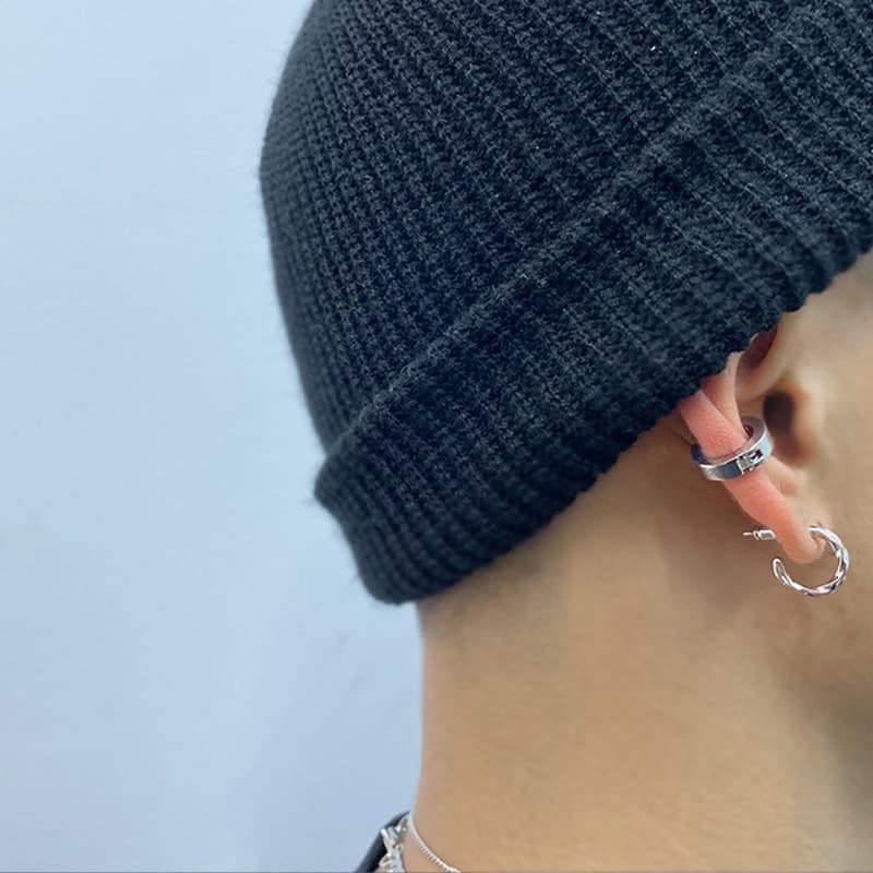 メンズピアス ねじれデザイン フープピアス
