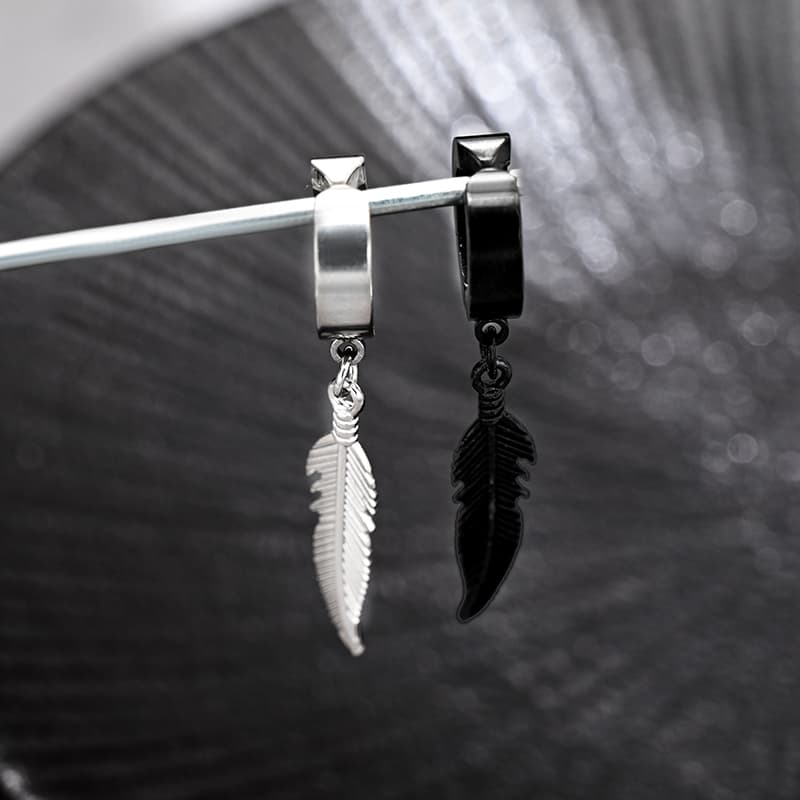 メンズピアス 羽根モチーフ サークルクリップピアス