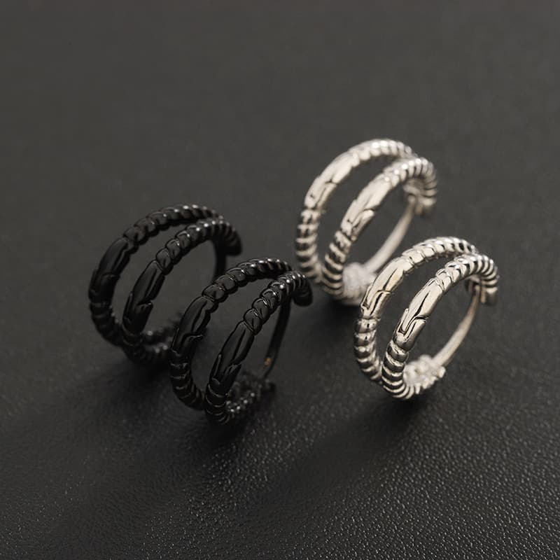 メンズピアス ツイスト模様二重巻きフープリングピアス