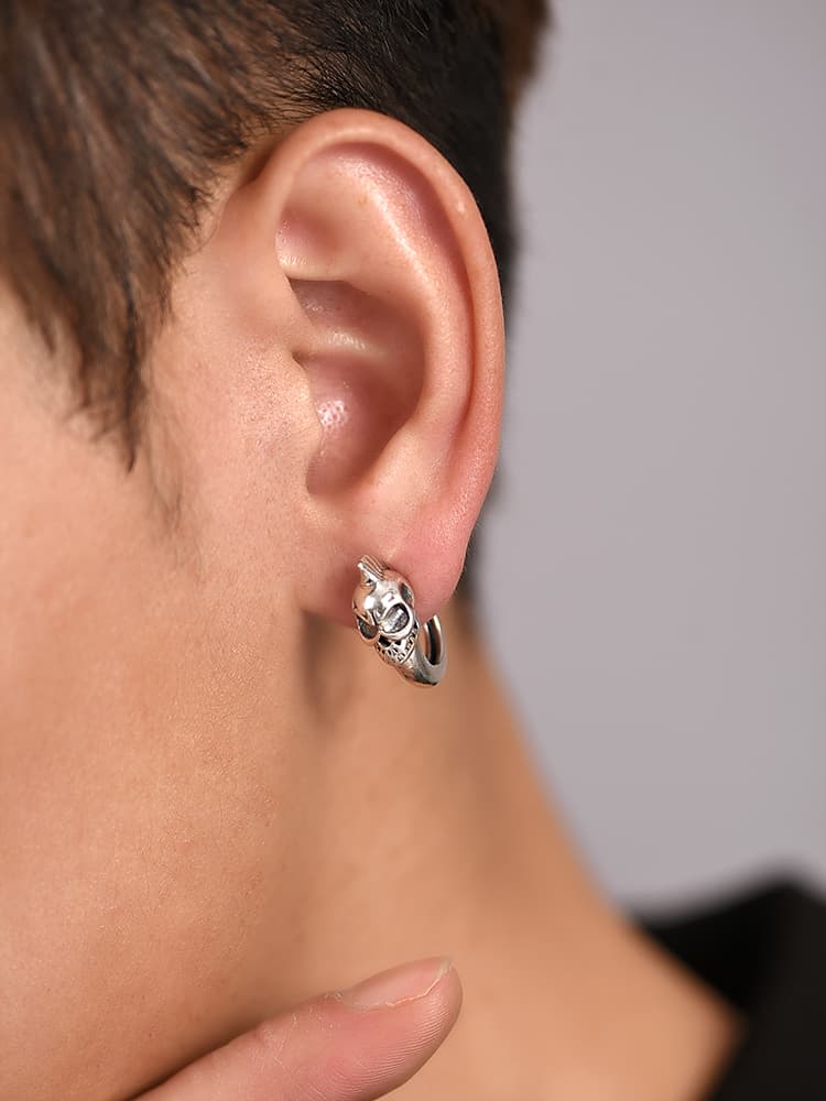 メンズピアス メンズピアス ドクロデザインフープピアス