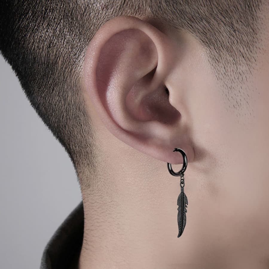 メンズピアス 羽根モチーフ フープピアス