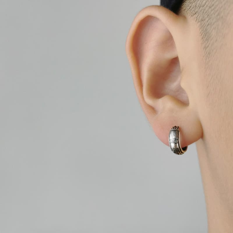 メンズピアス 民族風細工フープピアス