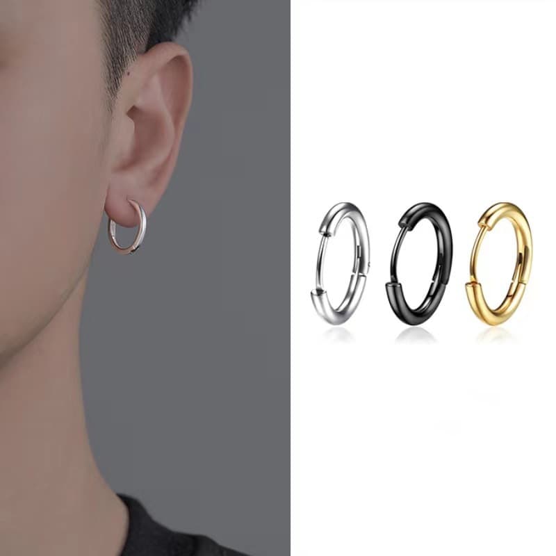 メンズピアス 二重リング重ね付け風シルバーフープピアス