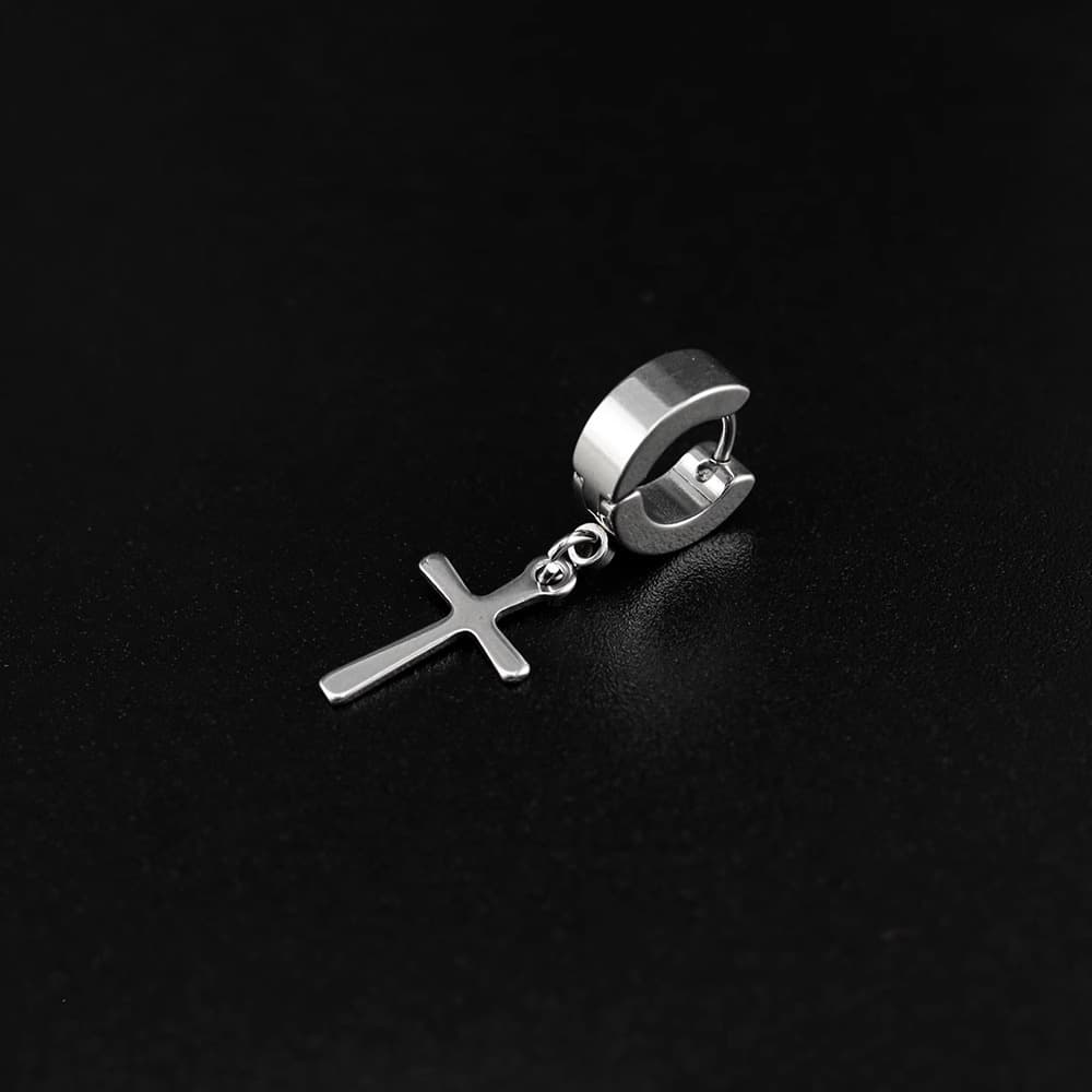メンズピアス クロス チタンフープピアス