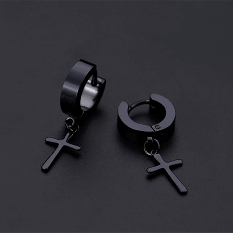 メンズピアス クロス フープ ダングルピアス