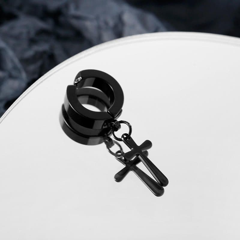 メンズピアス クロス揺れるフープピアス