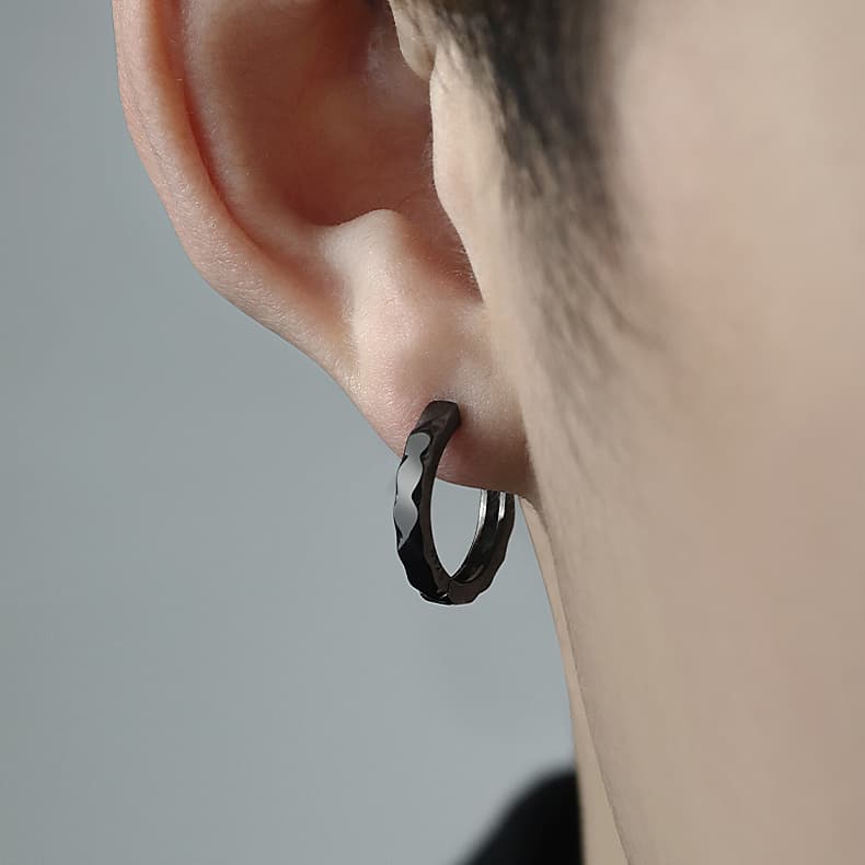 メンズピアス 波紋デザインフープピアス