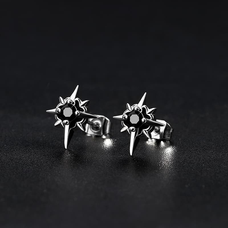 メンズピアス 八芒星モチーフ 輝石スタッドピアス