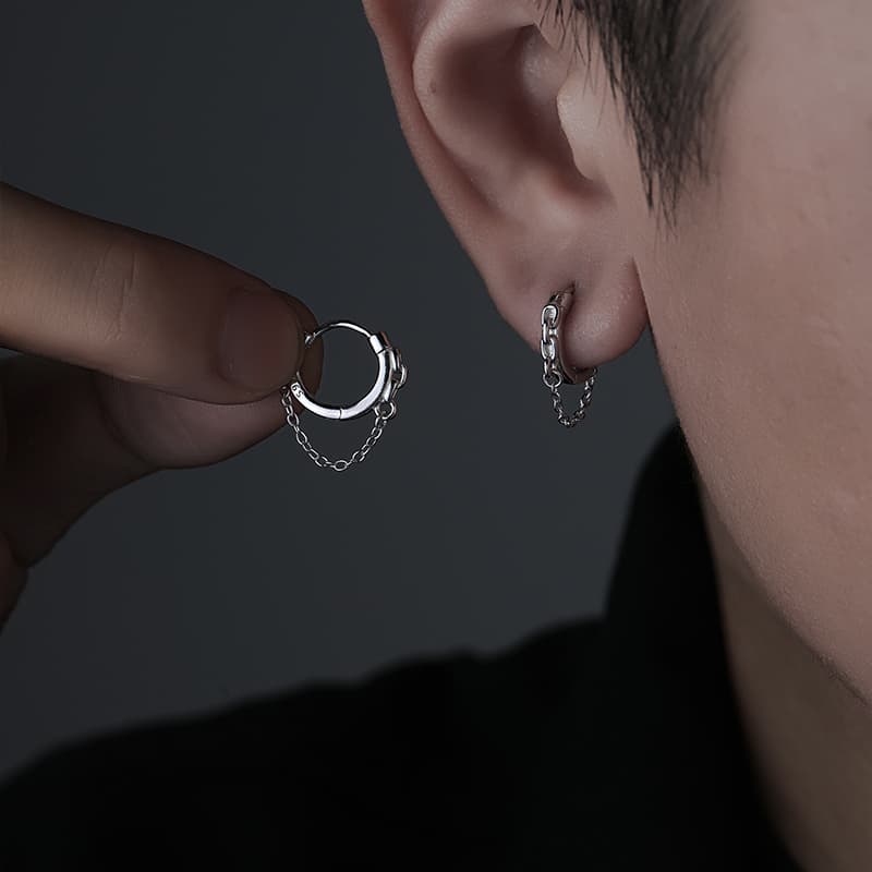 メンズピアス 華奢フープチェーンピアス