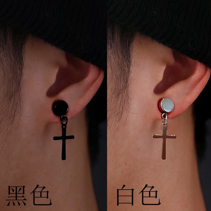 メンズピアス 十字架チャーム磁石式イヤリング
