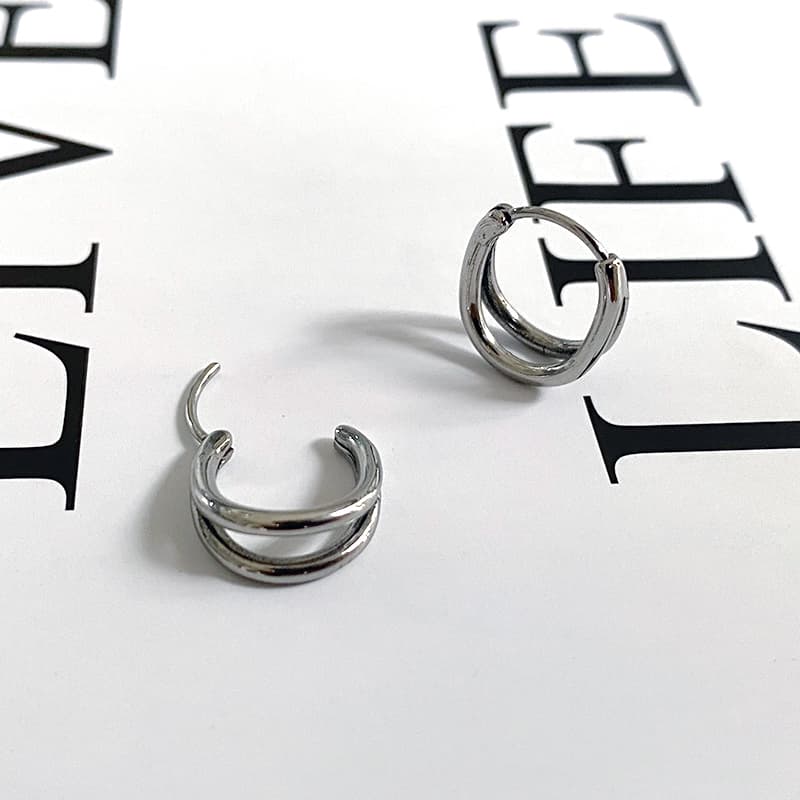 メンズピアス シンプル二連フープピアス