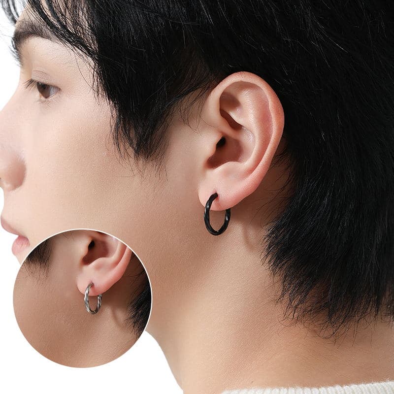 メンズピアス らせん模様シンプルフープピアス