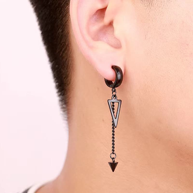メンズピアス 三角チェーン ロングピアス