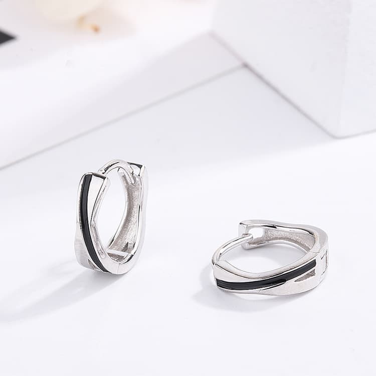 メンズピアス 二重線デザイン中折れ式フープピアス