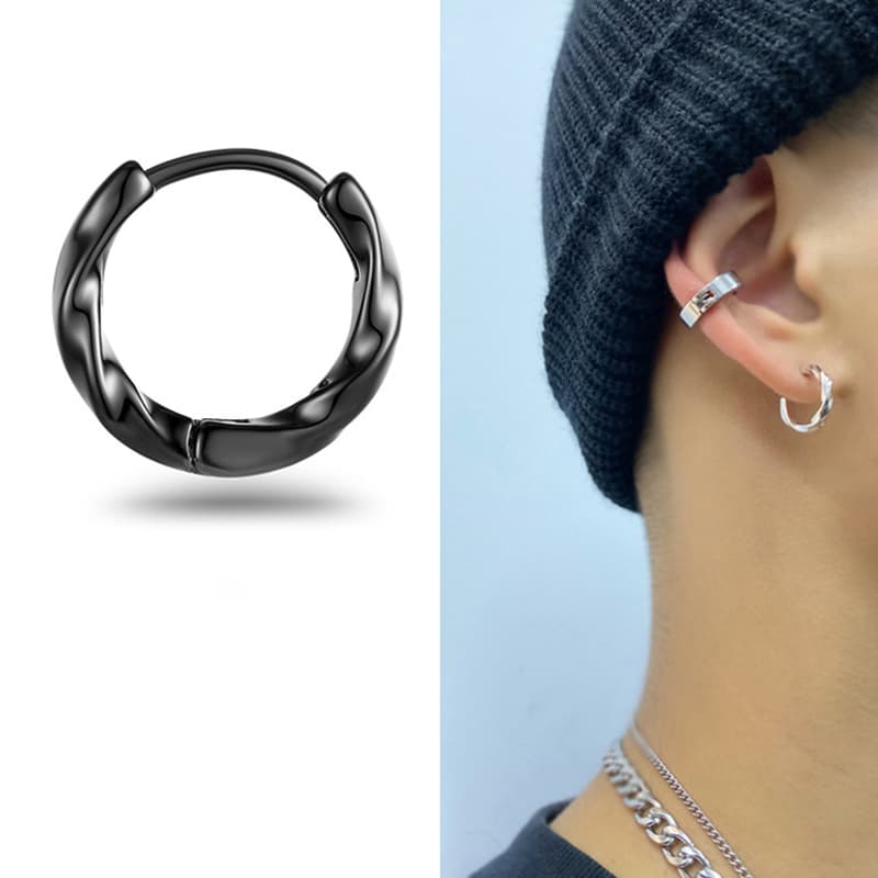 メンズピアス ねじれデザイン フープピアス