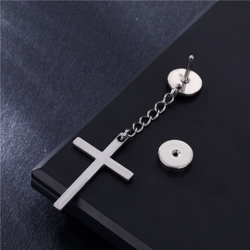 メンズピアス チェーンピアス 十字架デザイン チェーンドロップピアス
