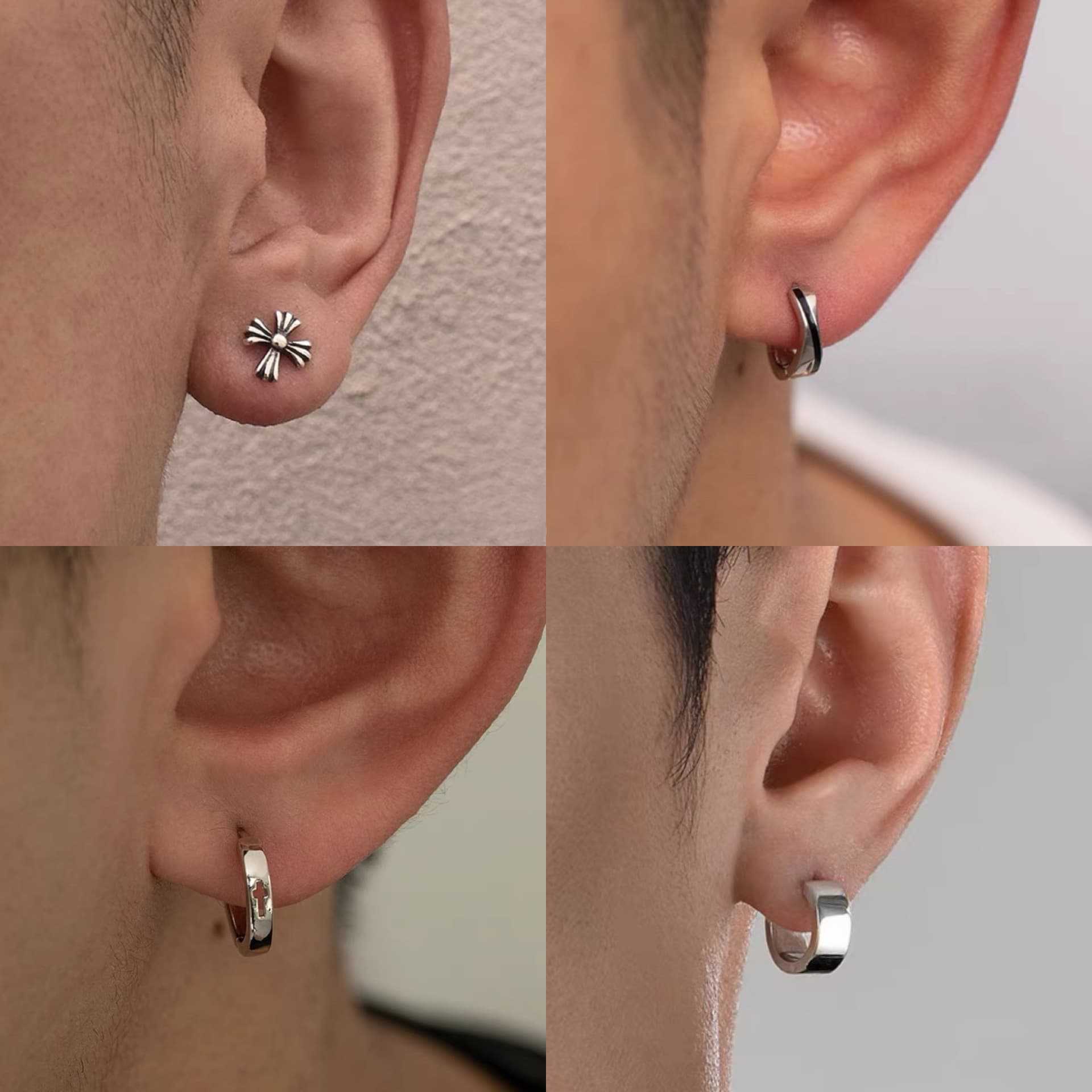 メンズピアス 十字架デザインと輪っか型の二連ピアス