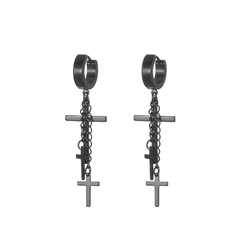メンズピアス 十字架チェーンぶら下がりフープピアス