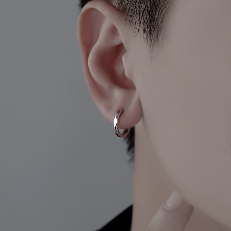 メンズピアス 幾何学デザイン シンプルフープピアス