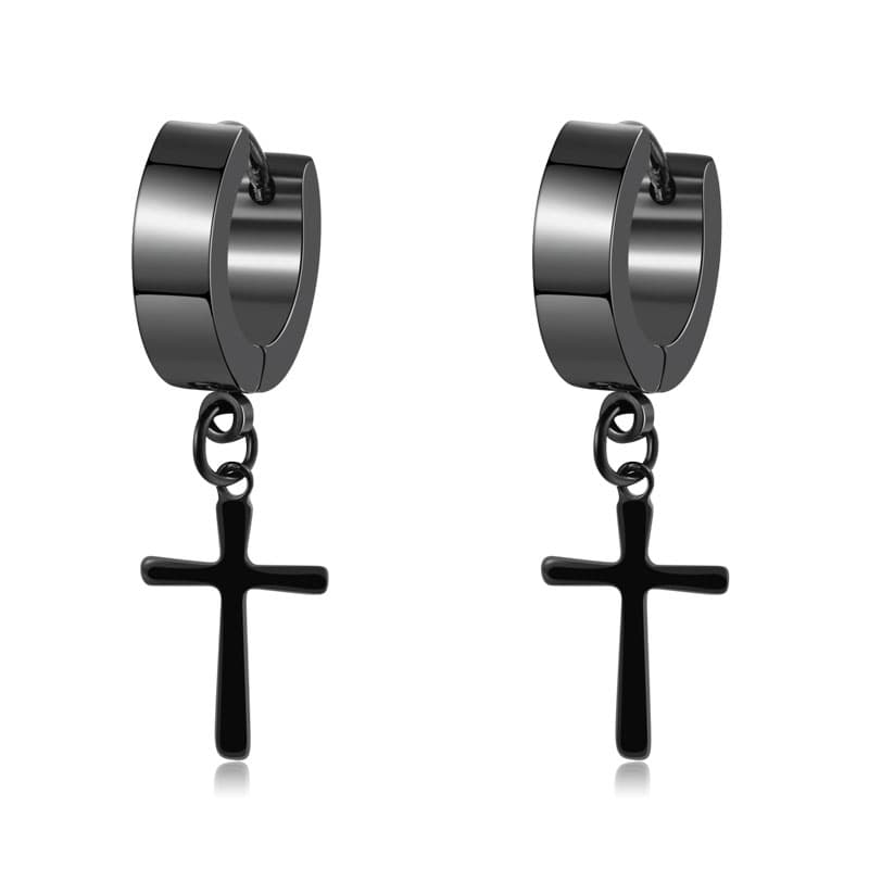 メンズピアス クロス フープ ダングルピアス