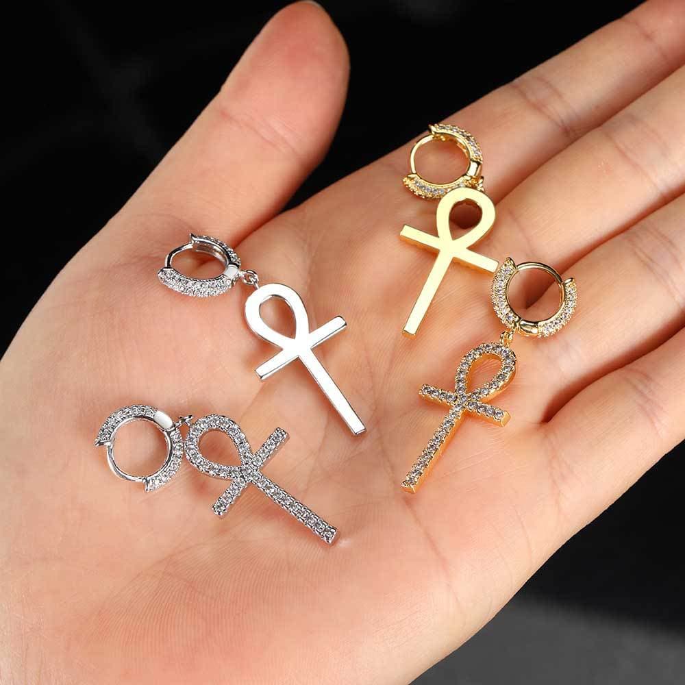 メンズピアス アンク十字架 クリスタルピアス