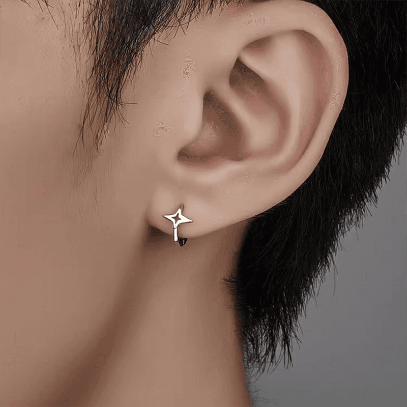 メンズピアス リングピアス 四角形スター ハグピアス
