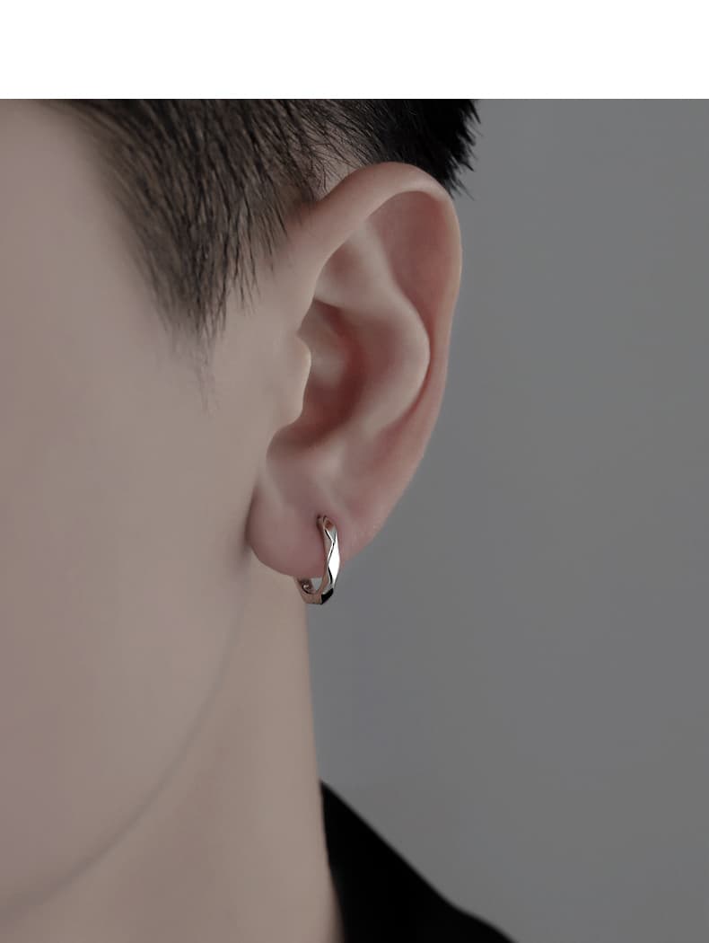 メンズピアス 幾何学デザイン シンプルフープピアス