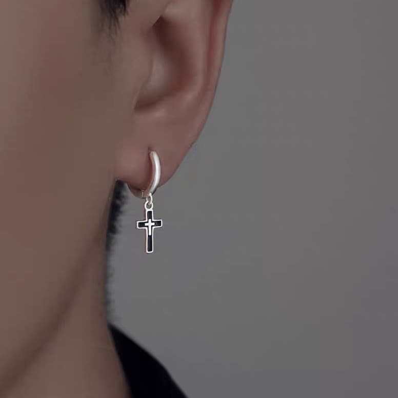 メンズピアス 十字架フープピアス