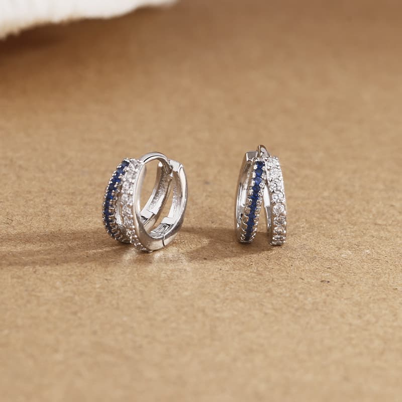メンズピアス 煌めき二重ライン宝石リングピアス