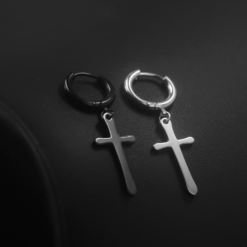 メンズピアス 十字架デザイン サークルフープピアス