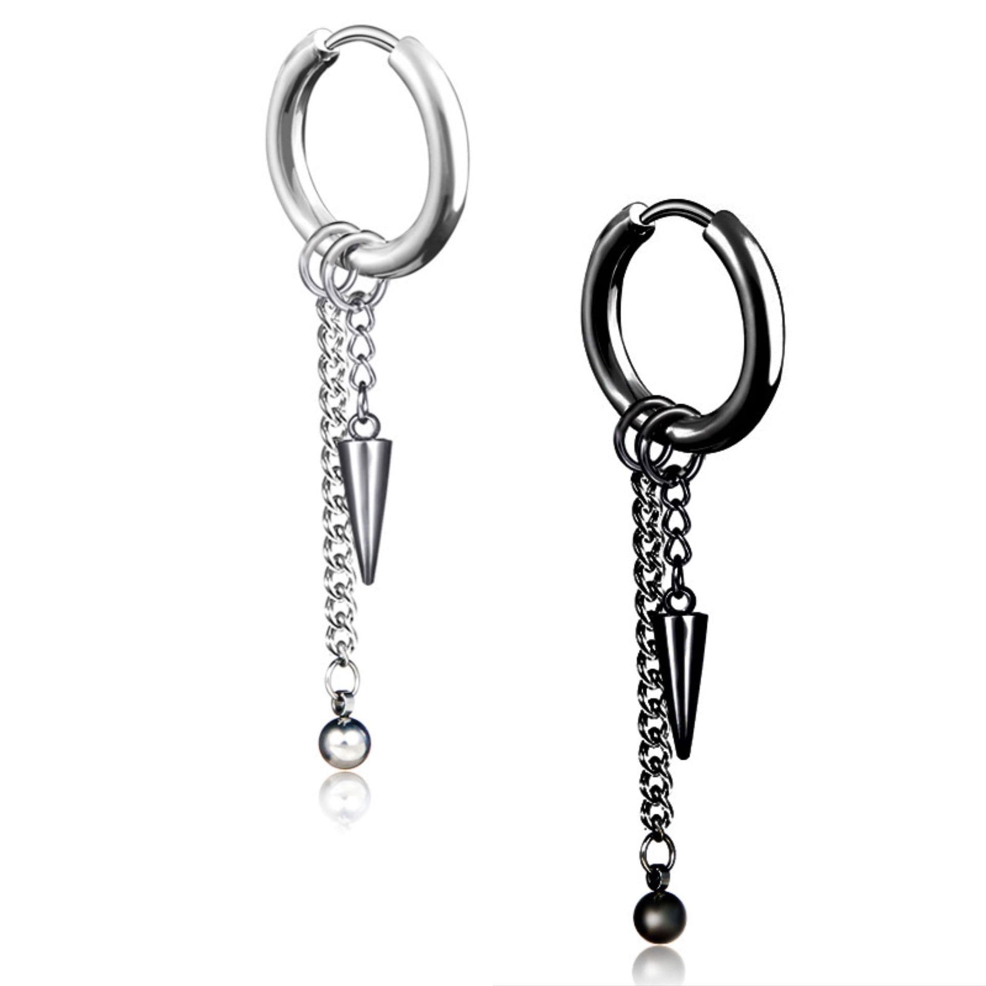 メンズピアス フェザーチェーンドロップピアス