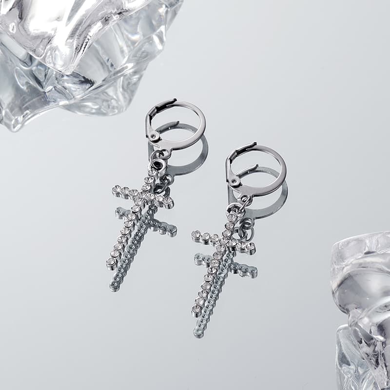 メンズピアス クロス輝石ピアス両耳用