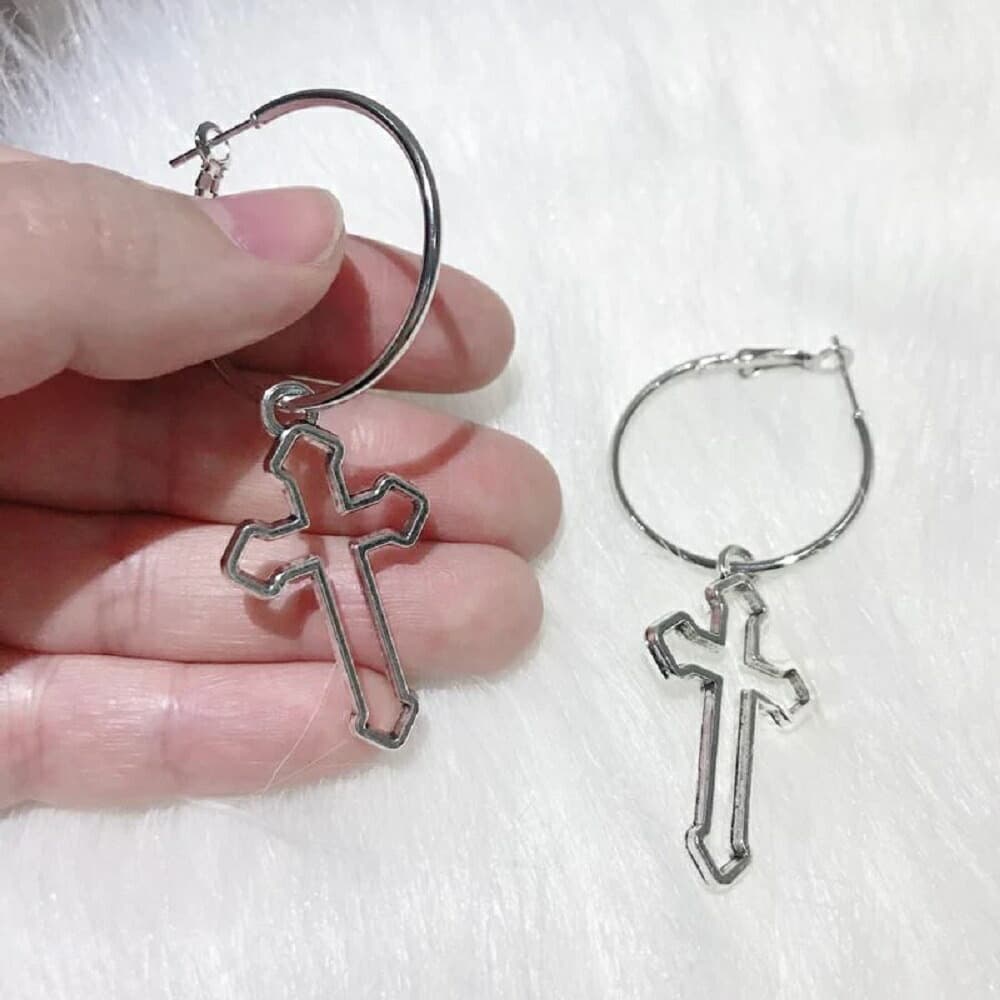 メンズピアス 輪っか十字架ピアス メンズ 両耳セット