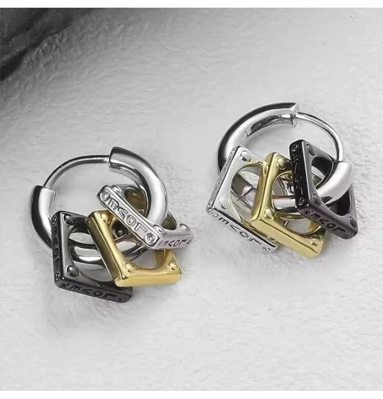 メンズピアス メンズピアス 幾何学重なりフープピアス