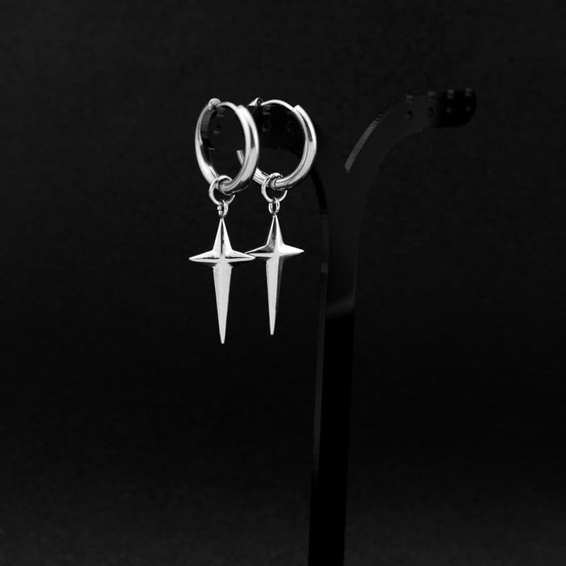 メンズピアス 十字架デザイン ミニマルフープピアス