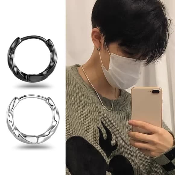 メンズピアス ねじれウェーブフープピアス