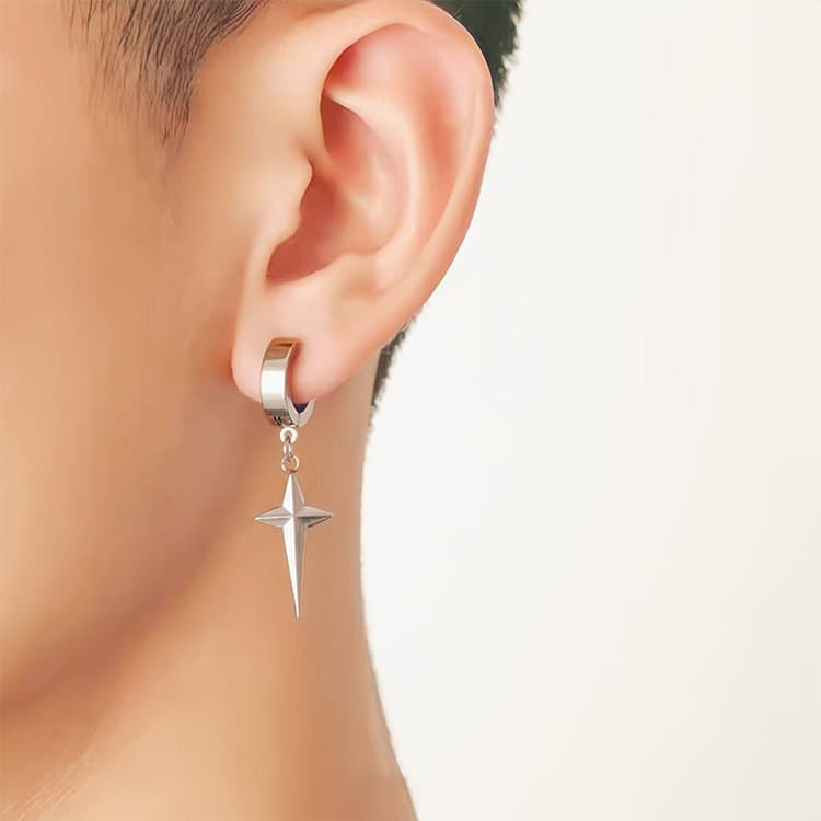 メンズピアス 十字星フープピアス