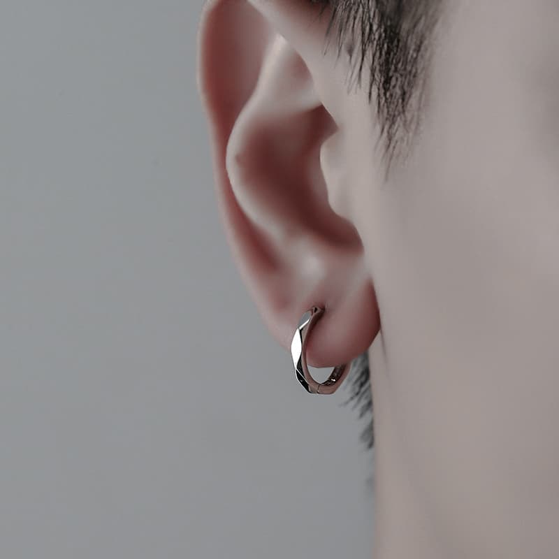 メンズピアス 幾何学デザイン シンプルフープピアス