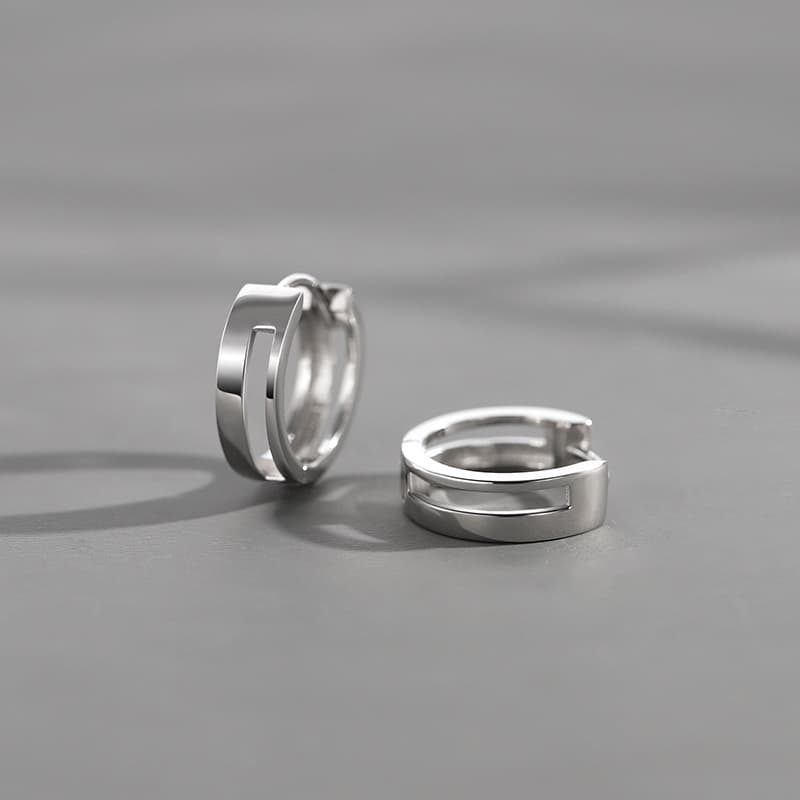 メンズピアス 二重リング構造フープピアス 片耳用