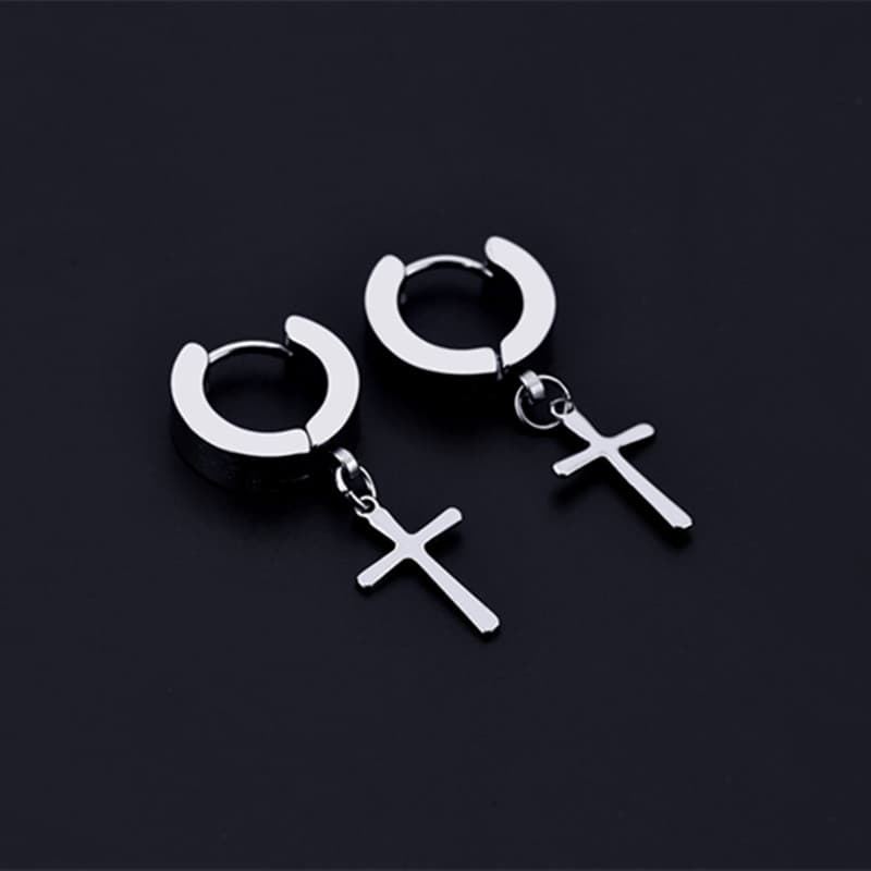 メンズピアス クロス フープ ダングルピアス