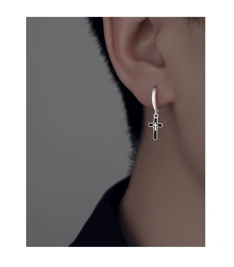 メンズピアス 十字架フープピアス