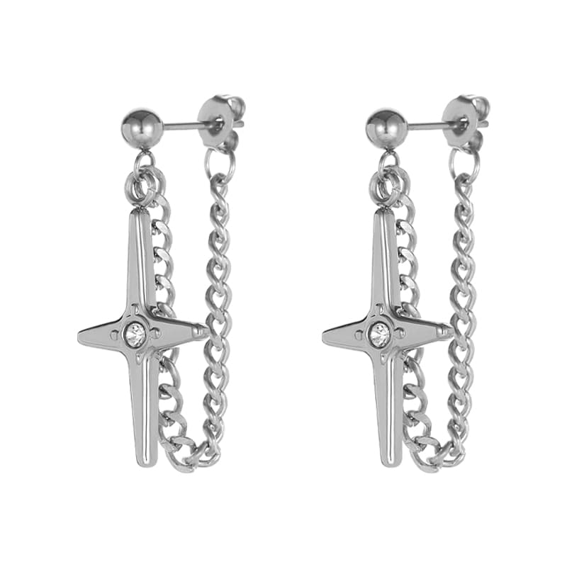 メンズピアス 十字架チェーンドロップピアス