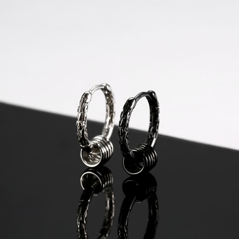 メンズピアス 波模様フープデザインピアス