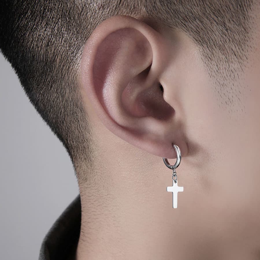 メンズピアス 羽根モチーフ フープピアス