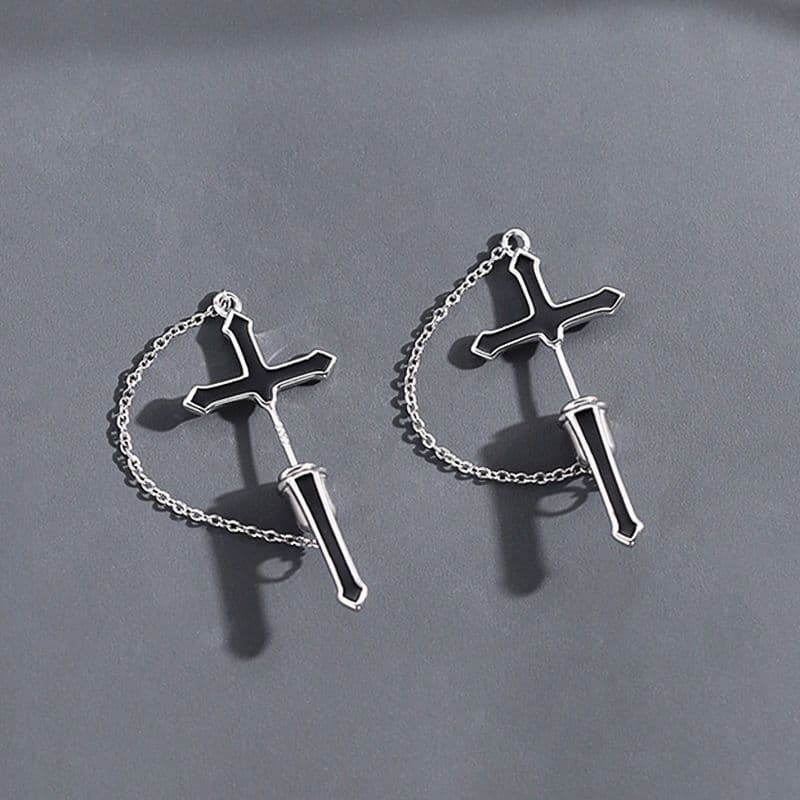 メンズピアス クロス型チェーンピアス