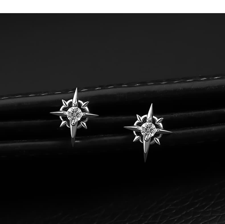 メンズピアス 八芒星モチーフ 輝石スタッドピアス