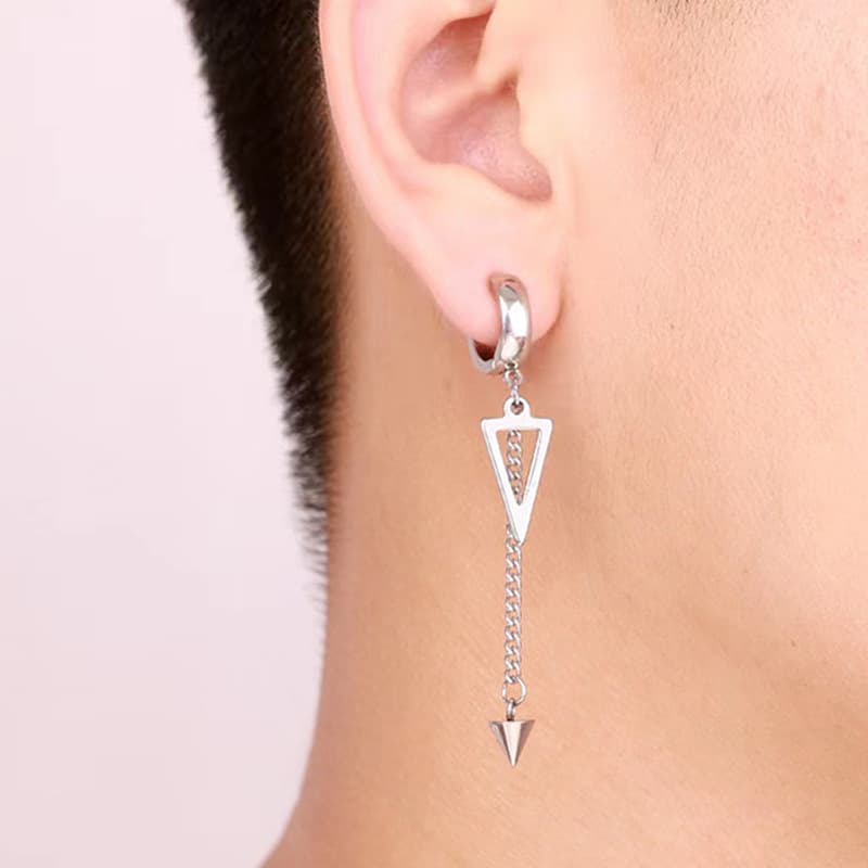 メンズピアス 三角チェーン ロングピアス