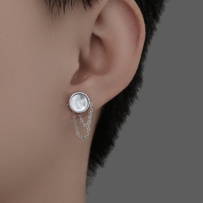 メンズピアス チェーンピアス 月光輝く円形ピアス