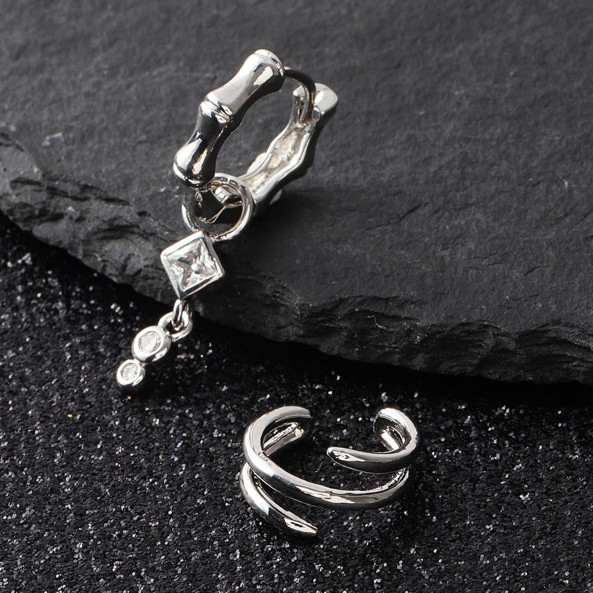メンズピアス クリスタル装飾ドロップアクセサリー
