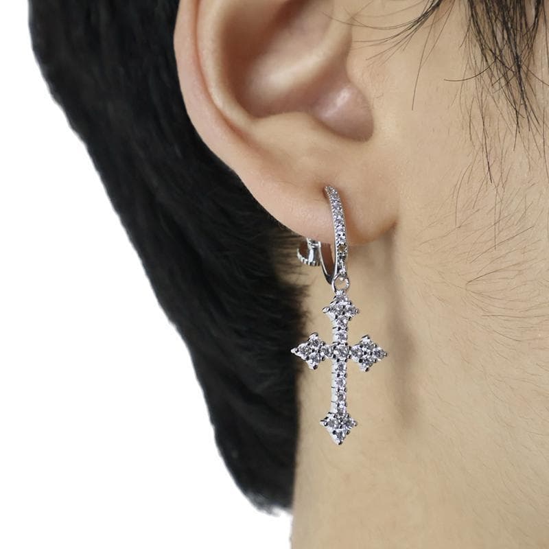 メンズピアス クロス型 ドロップ フープピアス